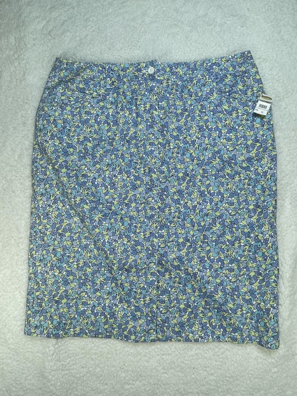 Talbots Midi Skirt Womens Sz 16 Blue Green Print Denim Style 5 Pocket Belt Loop